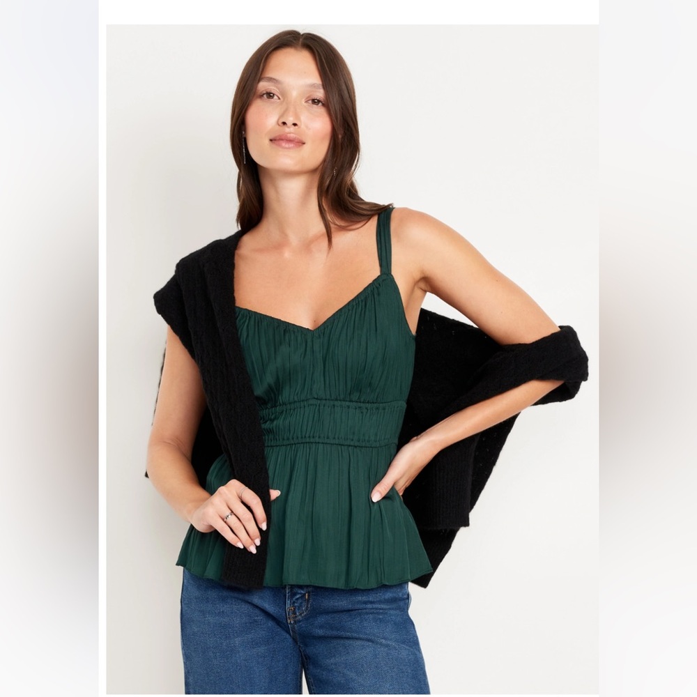 Old Navy Waist-Defined Emerald Satin Top